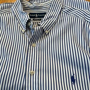 Ralph Lauren Navy and White Striped Classic Fit Shirt